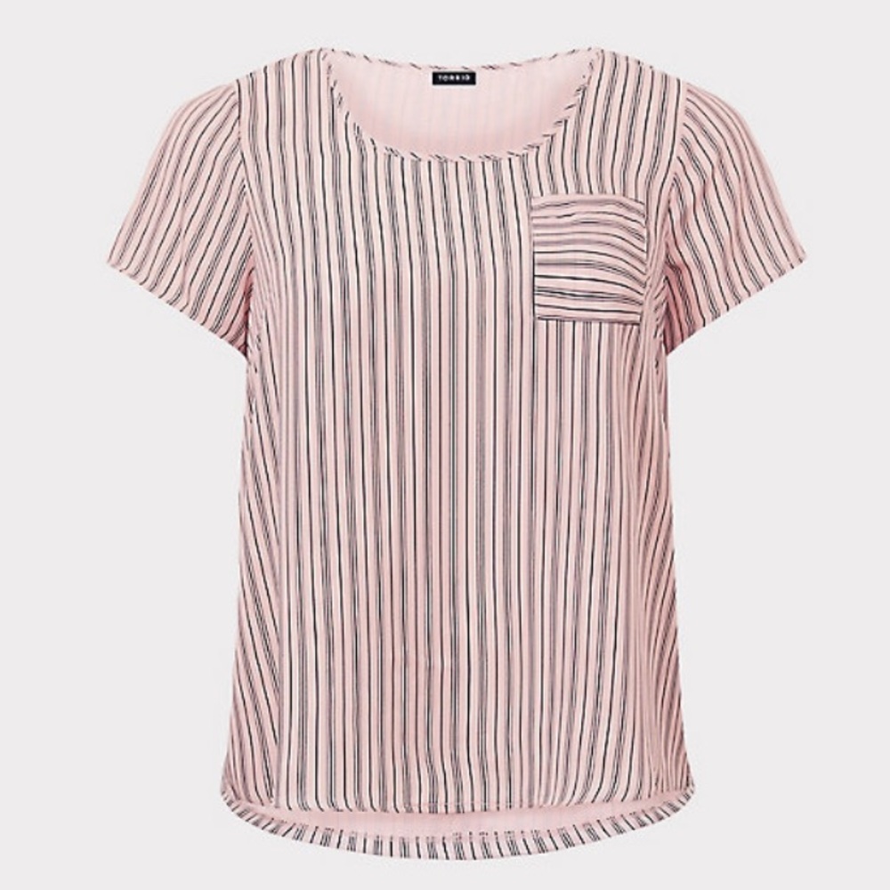 Pink Stripe Knit to Woven Blouse